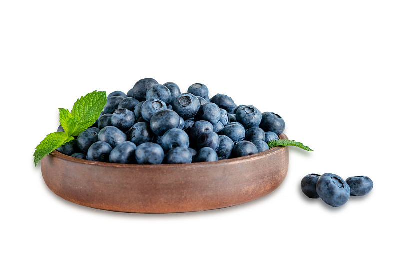 蓝莓,白色背景,健康食物,叶子,特写,维生素,盘子,成年的,改进