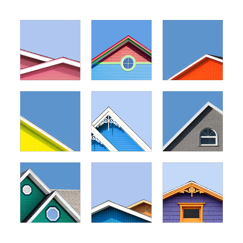 屋顶,麦迪兰群岛,抽象拼贴画,传统,灰色,橙色,复古风格,加拿大,色彩鲜艳,建筑业