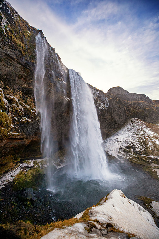 seljalandsfoss,waterfall,冰岛国,南,寒冷,环境,雪,著名景点,河流,瀑布,岩石