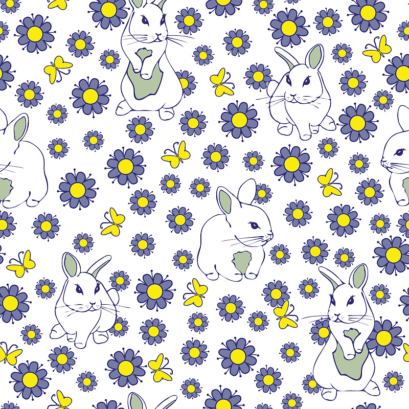 可爱的,简单,壁纸,动物,兔子,白色,矢量,式样,小兔子,花