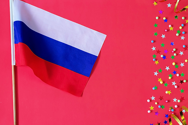 俄罗斯,美国国庆日,红色背景,概念,平铺,留白,事件,圣诞装饰物,新的,欧洲
