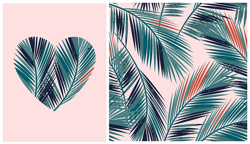 四方连续纹样,矢量,棕榈树,绘画插图,心型,鸡尾酒,自然,季节,纺织品,图形打印