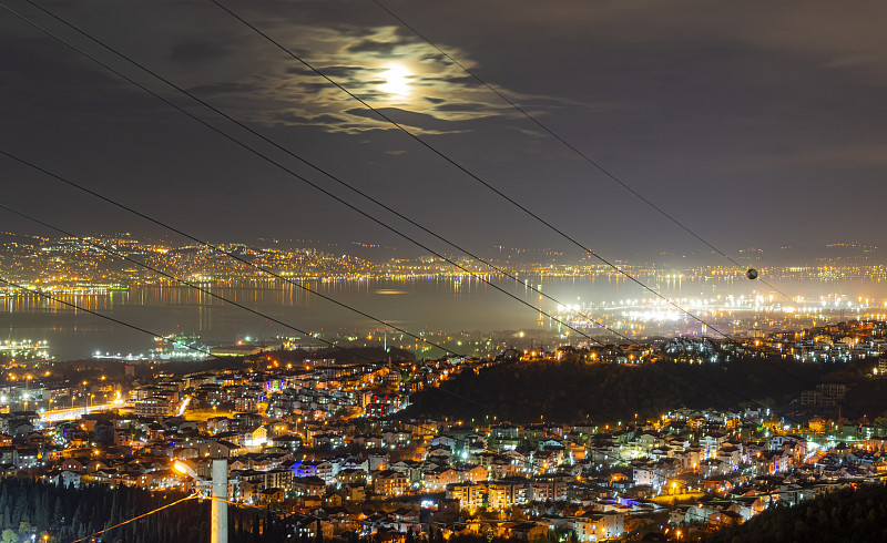 土耳其,马尔马拉海地区,夜晚,全景,海洋,航拍视角,自然美,科贾埃利,国际著名景点,城市生活
