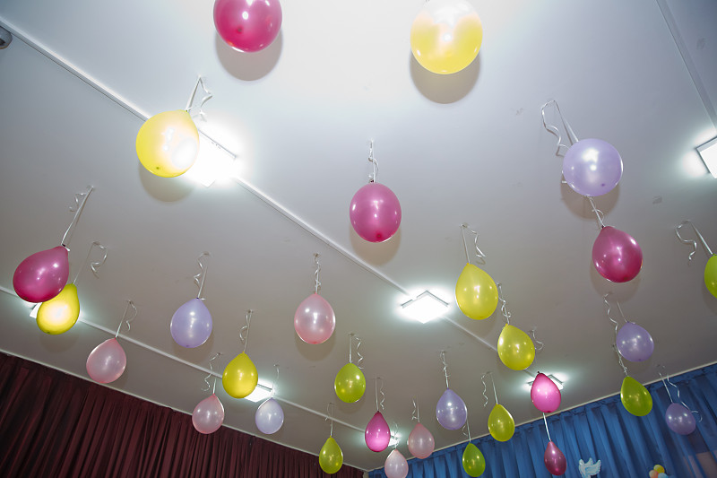 婚礼,儿童,生日,黄色,粉色,气球,室内,天花板,聚会,装饰
