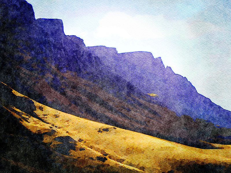肯尼亚山脉,绘画插图,地形,水彩画,平衡折角灯,水彩画颜料,山脊,山口,自制的,艺术品