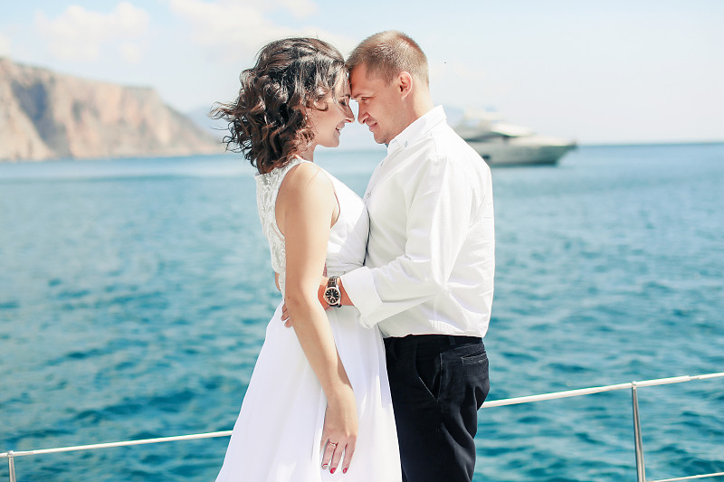 浪漫,游艇,旅途,丈夫,妻子,华贵,户外,幸福,婚纱,白色