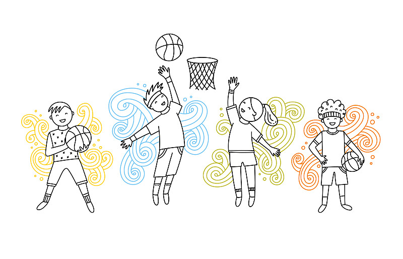 可爱的,运动,球,儿童,篮球运动,矢量,男孩,华丽的,女孩,舞台