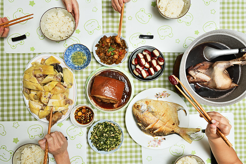 家庭,晚餐,中国人,饮料,蔬菜,清新,食品,米,餐具,沙拉