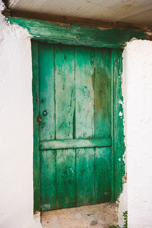 过时的,喀帕苏斯岛,建筑物门,生锈的,绿色,旅途,希腊,复古风格,肮脏的,古董