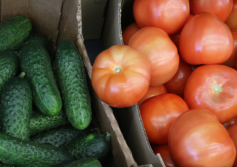 熟的,西红柿,红色,商店,黄瓜,绿色,纸箱,公亩,几乎,农业