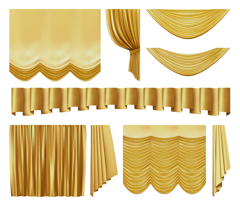 窗帘,华贵,舞台,绘画插图,丝绸,室内,金色,天鹅绒,矢量