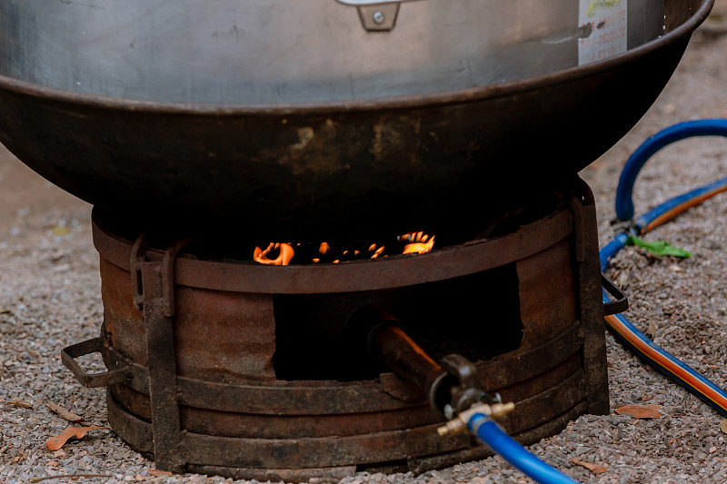 热,钢铁,厨房,锅,火,火焰,巨大的,手提炉,沸腾的,燃烧