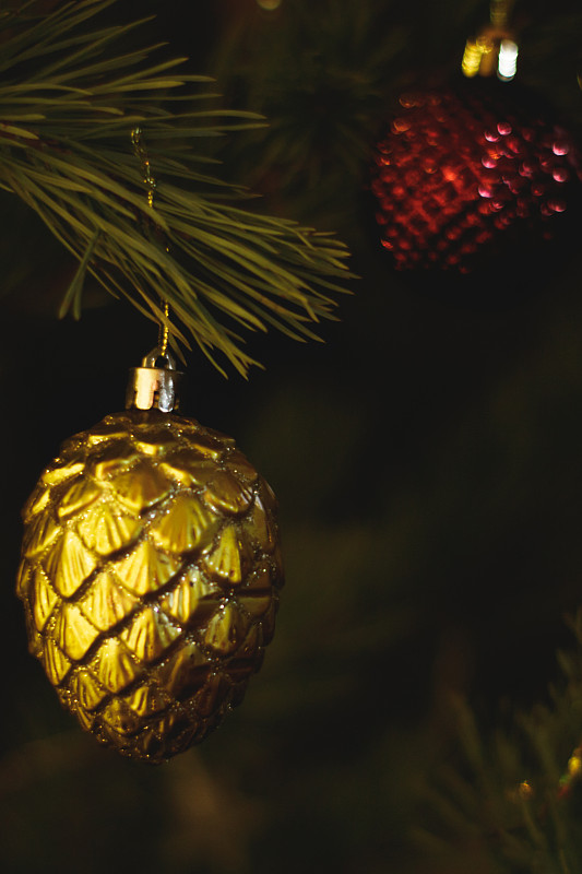 玩具,杉树,圣诞树,黄金,云杉锥,枝,传统,球体,贺卡