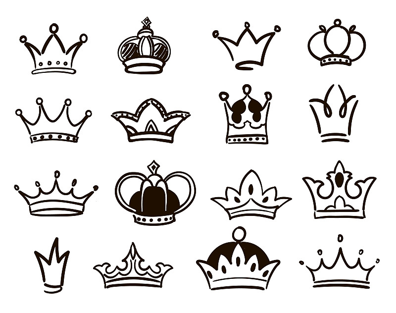 品牌名称,草图,王冠,符号,矢量,手,女王,收集,布置