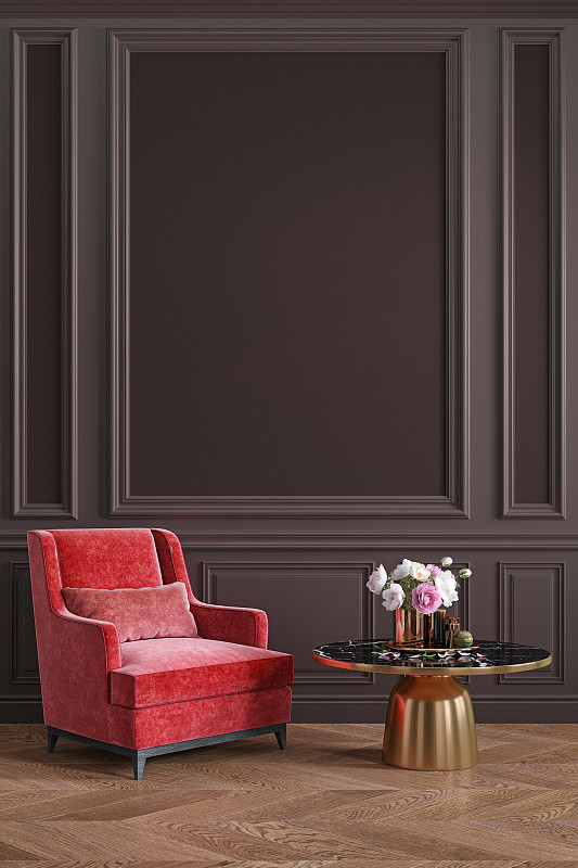 红色,多色的,巧克力,茶几,扶手椅,室内,褐色,墙,简单,花