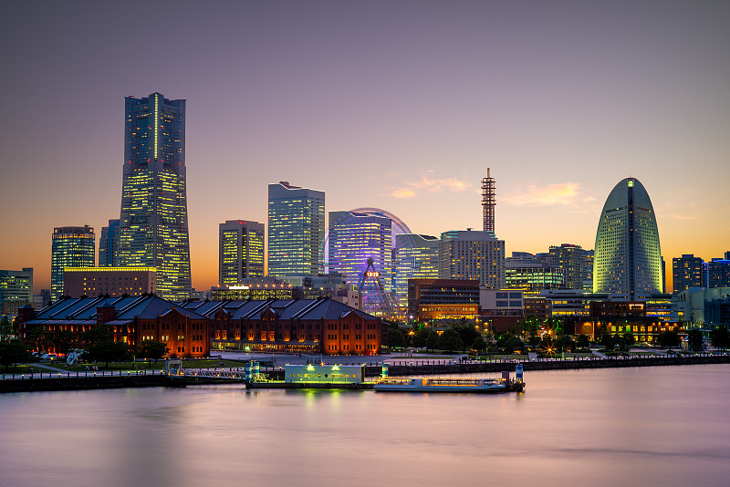 海港,城市天际线,横滨,船,商务,车轮,商用码头,曙暮光,黄昏,现代