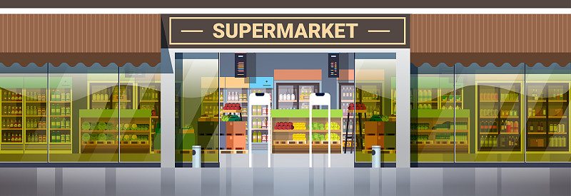 多样,食品杂货,现代,建筑外部,超级市场,商店,水平画幅,蔬菜,商务,清新