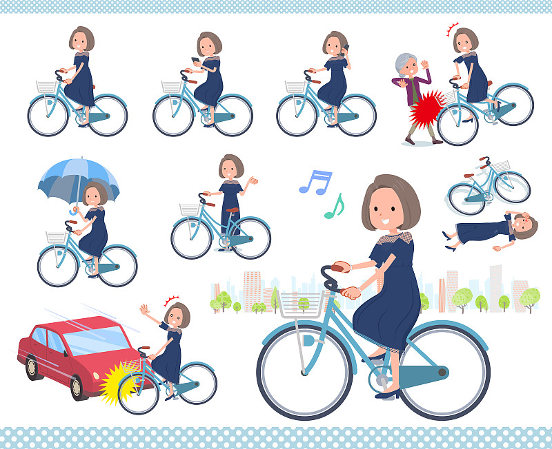脚踏车,女人,蓝色,城市,蓝色的连衣裙,平坦的,可爱的,汽车,多样,正装