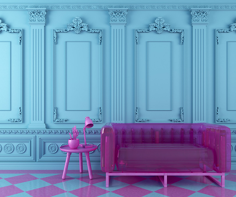 沙发,背景,极简构图,粉色,桌子,蓝色,咖啡,透明,活力,青绿色