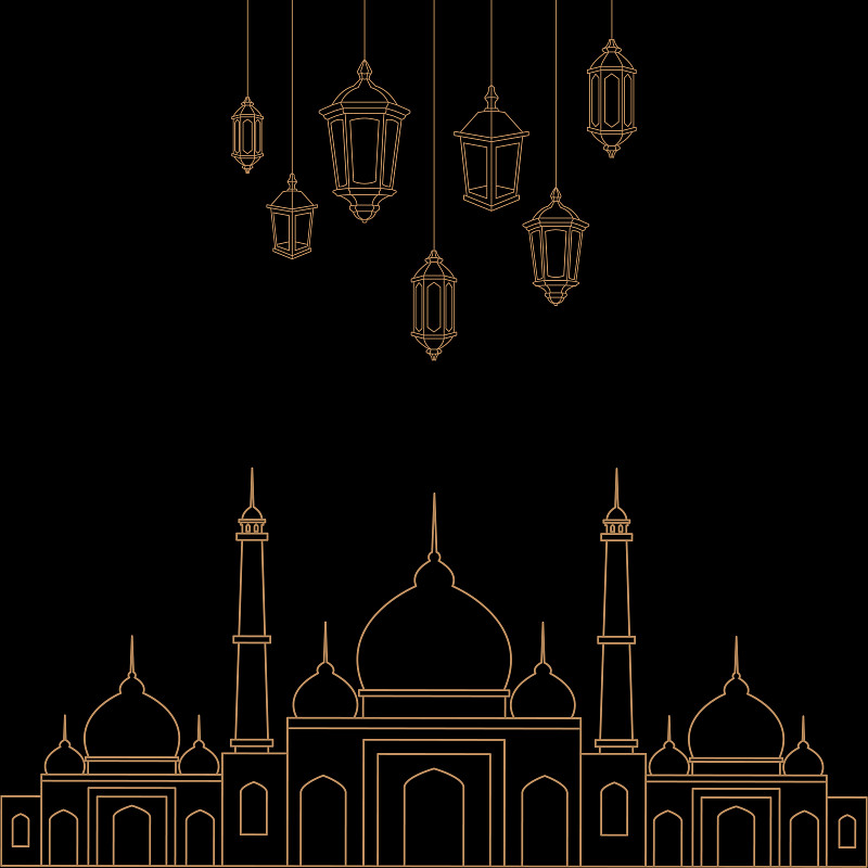 灯笼,轮廓,矢量,清真寺,背景,线条,贺卡,月,简单,现代