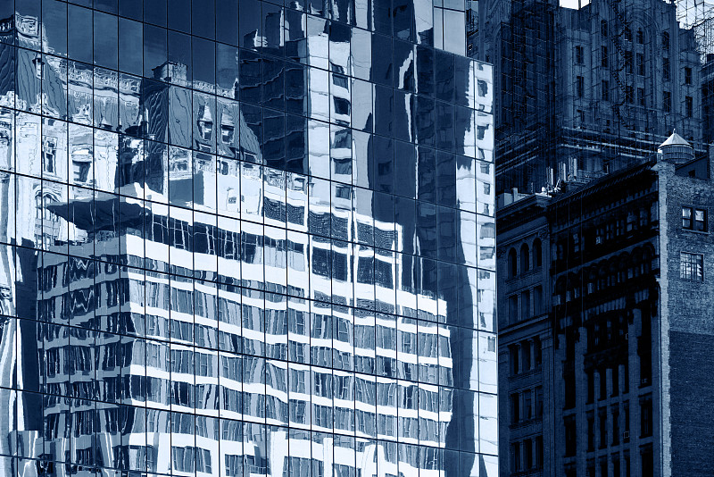 纽约,蓝色,阶调图片,办公大楼,黑白图片,商务,横截面,几何形状,视点,现代