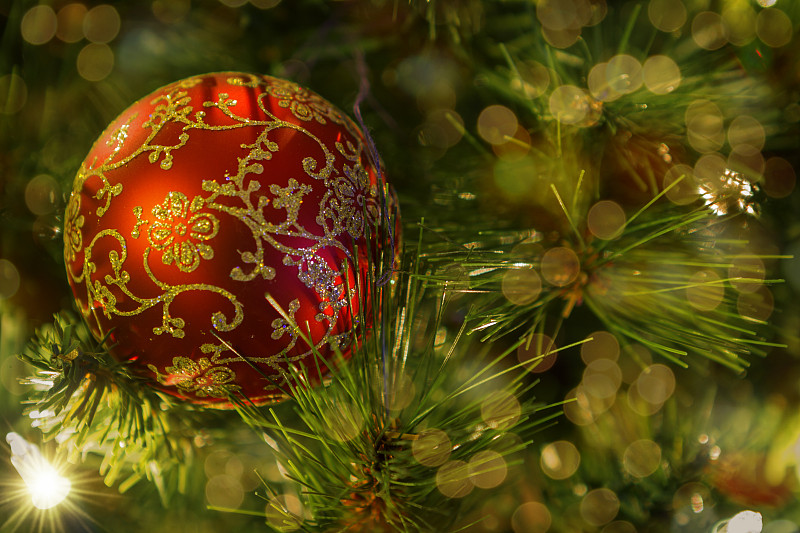 圣诞树,传统,华丽的,球体,色彩鲜艳,装饰物,节日,欢乐,装饰品,礼物