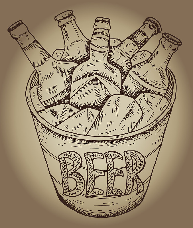 矢量,绘画插图,菜单,大桶,无酒精鸡尾酒,复古风格,古典式,瓶子,啤酒瓶,草图