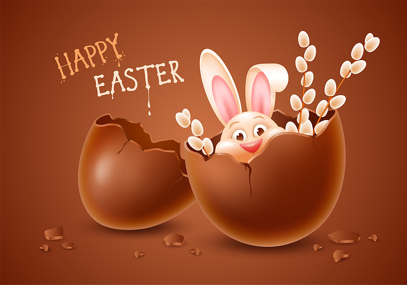 复活节,复活节兔子,坏掉的,复活节彩蛋,里面,快乐,糖衣蛋糕,贺卡,背景分离,黑巧克力