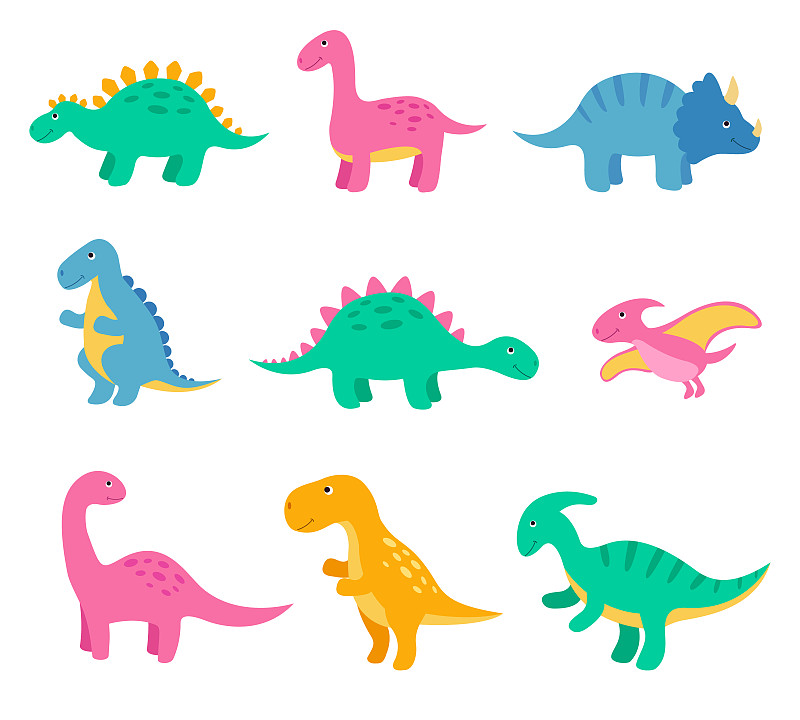 可爱的,卡通,恐龙,多色的,白色背景,分离着色,背景分离,野生动物,迷惑龙,已灭绝生物