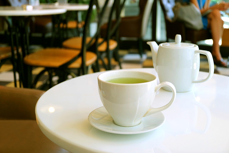 杯,白色,茶壶,特写,绿茶,圆桌,热,咖啡杯,茶碟,泰国