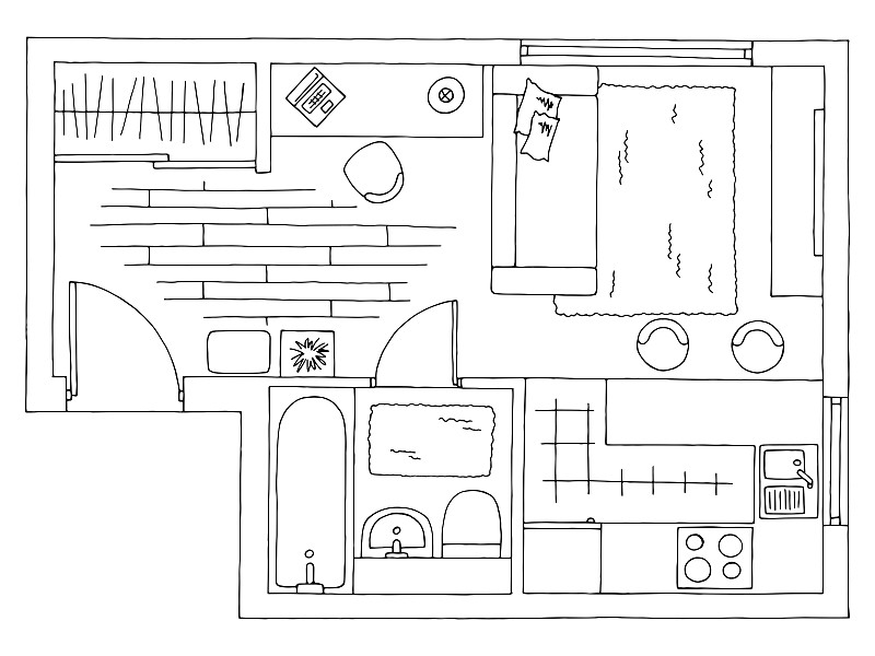 住宅内部,草图,绘画插图,建筑,白色,室内,矢量,黑色,插画,计划书