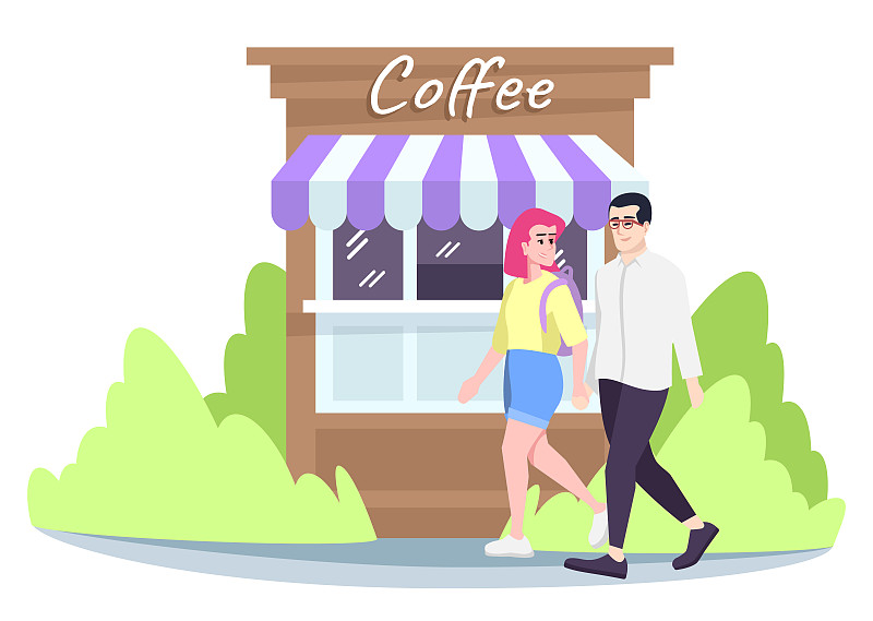 货亭,咖啡,商店,咖啡店,社区,绘画插图,卡通,伴侣,街道,遮阳篷