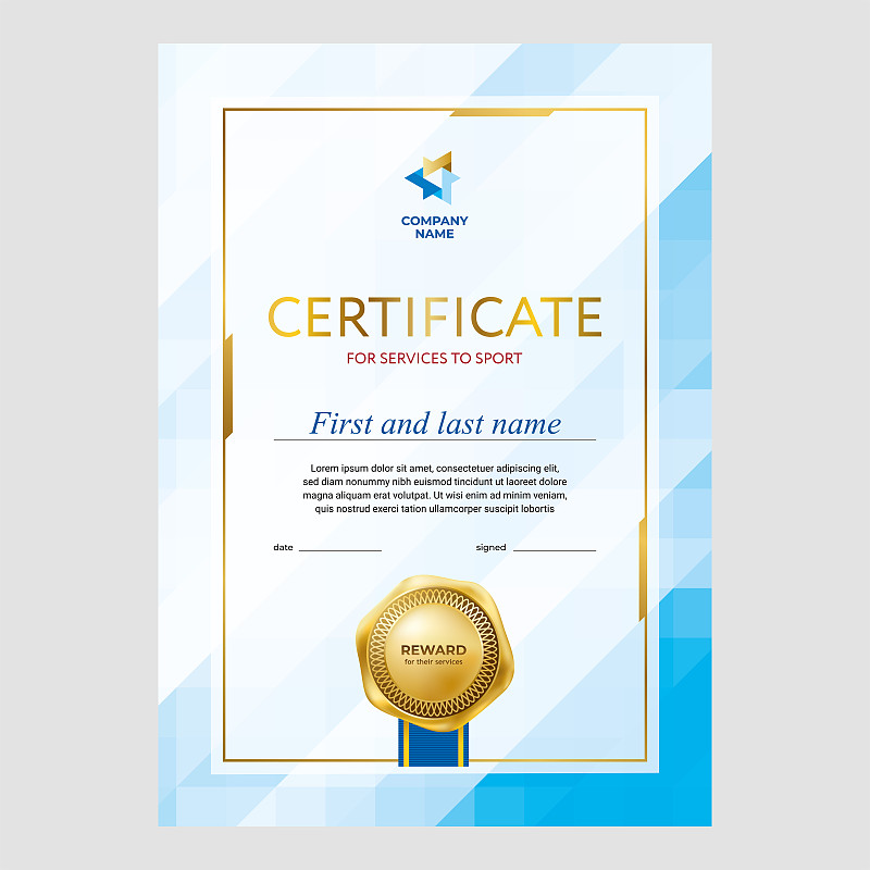 Сertificate,design,,diploma,template.,Creative,geometric,background,with,gold,medal