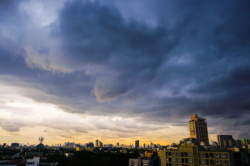 云,现代,雨,城市,在上面,摩天大楼,建筑外部,暗色,泰国,暴风雨