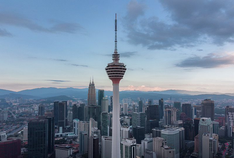 吉隆坡塔,云,色彩鲜艳,无人机,建筑特色,户外,高处,建筑,马来西亚,全球财政