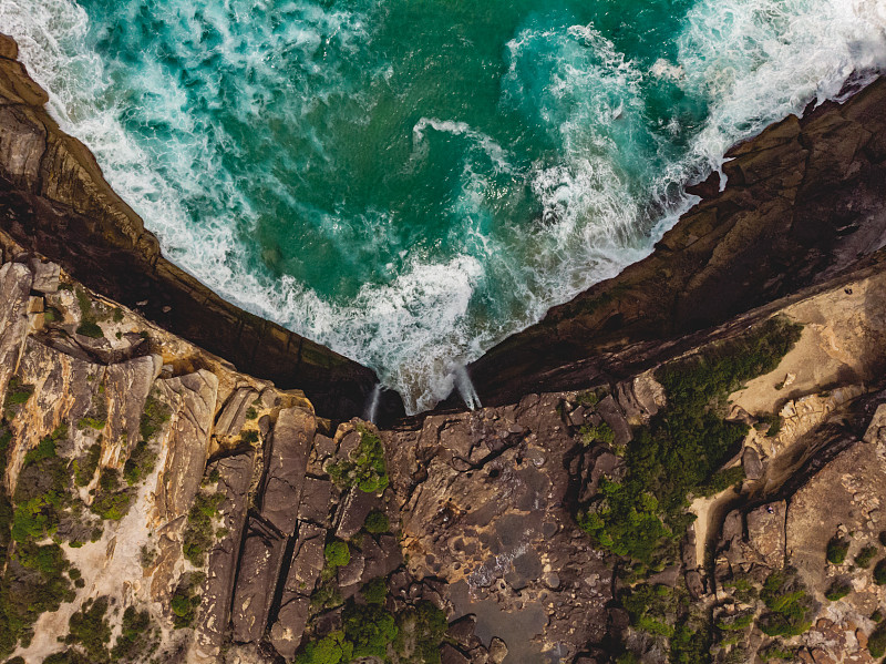 无人机,瀑布,岩石,在上面,风景,海洋,悬崖,航拍视角,悉尼,自然神力