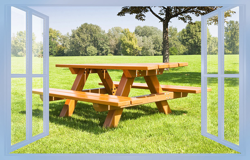 公园,草地,概念,图像,野餐桌,现代,背景,木制,草坪,长椅