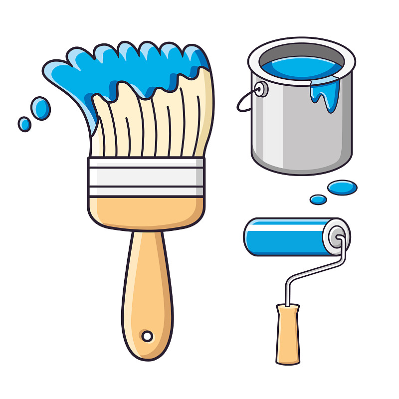 大桶,滚刷,罐子,画笔,蓝色,一个物体,背景分离,锡,建筑业,涂料