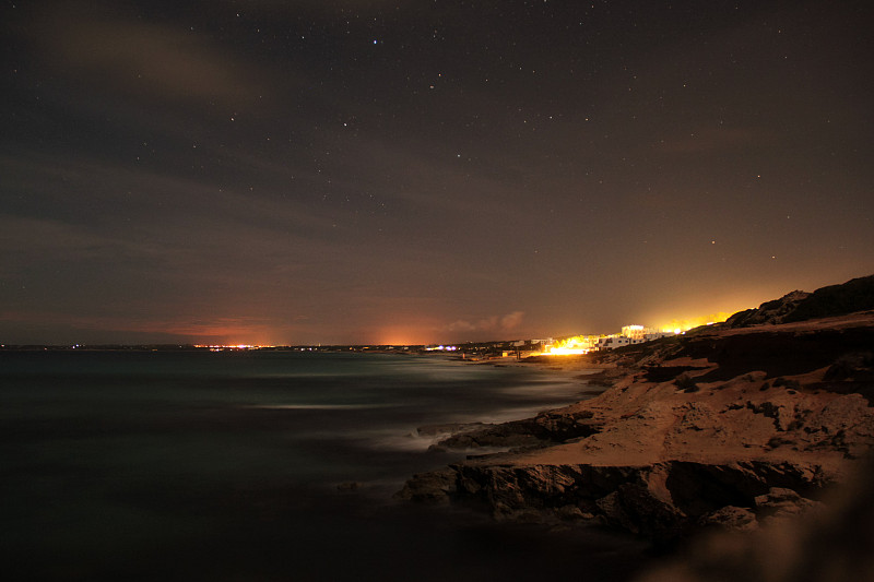 夜晚,福门特拉岛,长的,云,波浪,岩石,水湾,户外,天空,沙子
