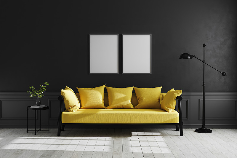 空的,华贵,沙发,色彩鲜艳,背景,极简构图,黄色,灯,室内