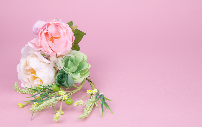 玫瑰,花束,粉色背景,三个物体,结婚请柬,浪漫,婚礼,柔和色,春天,植物