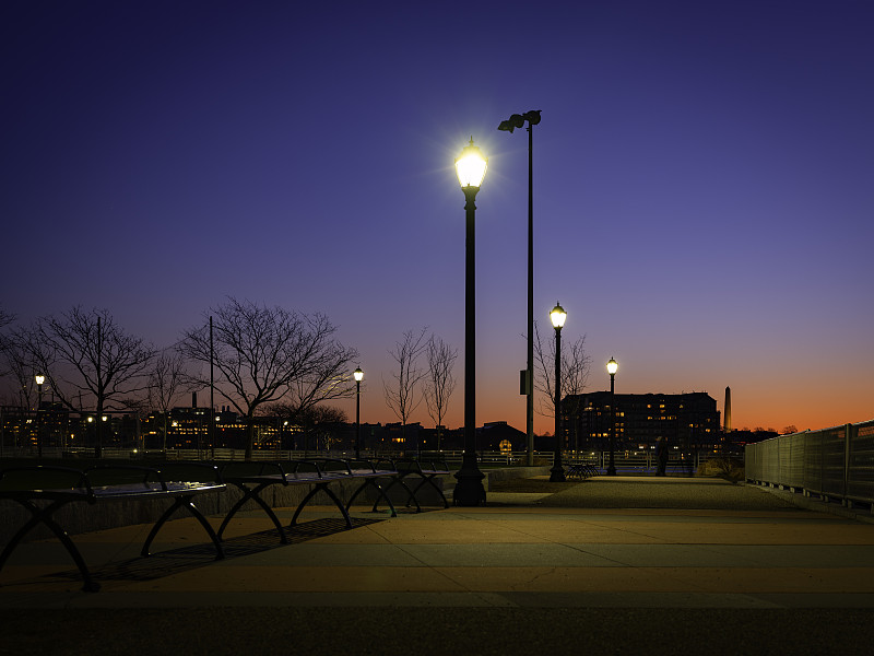 黄昏,安全的,照明设备,多样,公园,波士顿,暗色,曙暮光,无人迹,现代