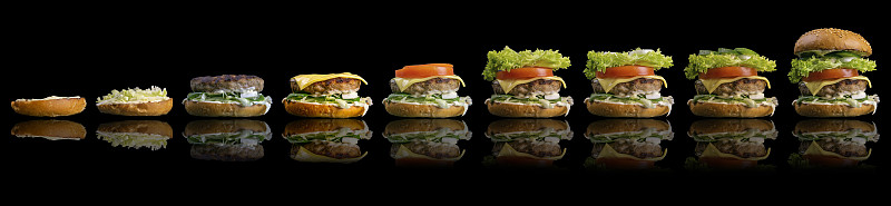 汉堡包,宽的,分离着色,动作,分割,黑色背景,做,分割,进展