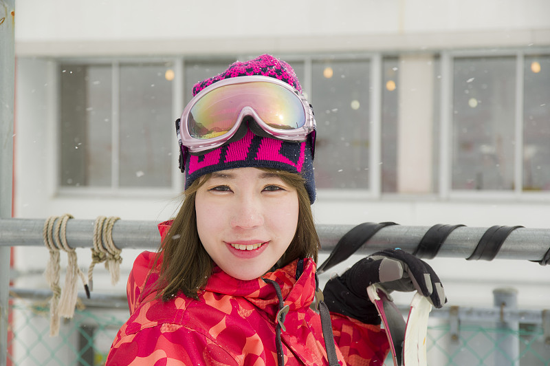 滑雪场,可爱的,运动,仅日本人,一个人,雪,滑雪板,女人,青年女人,仅一个青年女人