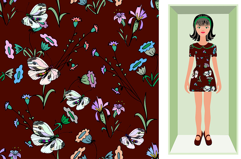 纺织品,背景,卡通,衣服,红色,矢量,式样,花纹,花