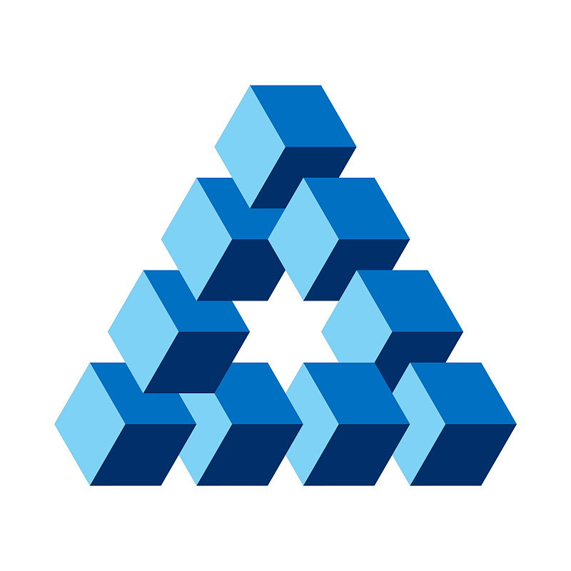 错觉,蓝色,埃舍尔,立方体,视角,超现实主义的,几何形状,一个物体,背景分离,奥地利