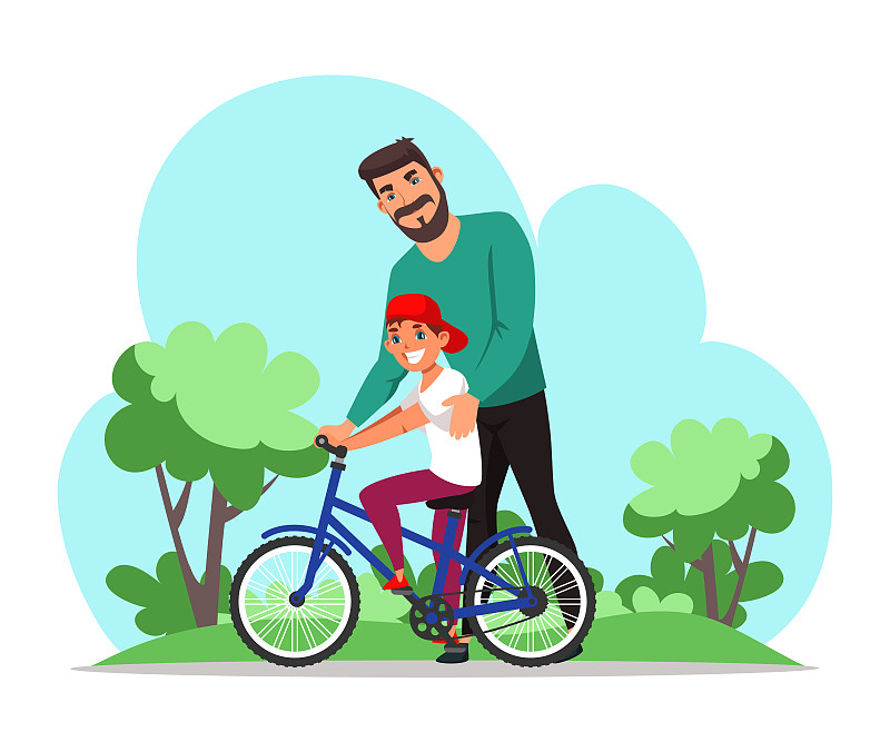父亲,儿子,骑自行车,后院,脚踏车,运动,家庭,父母,小的,自行车