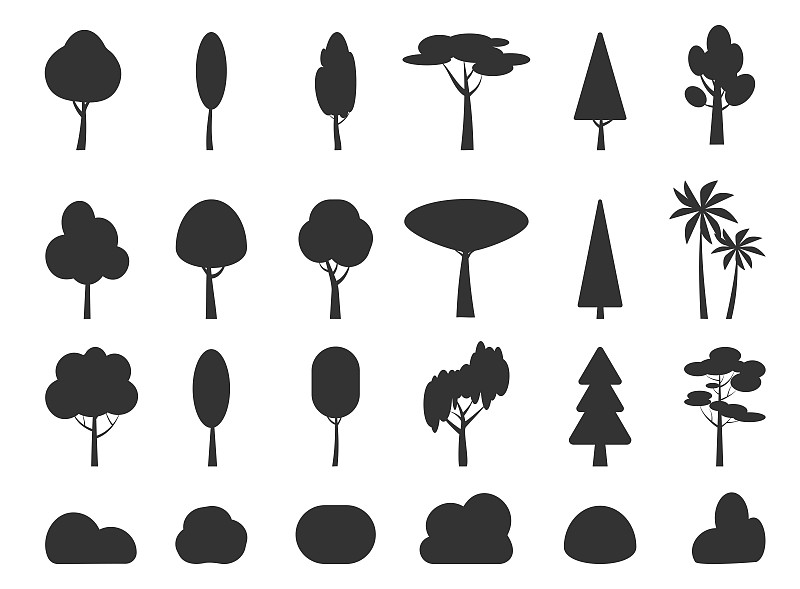 矢量,计算机图标,灌木,森林,黑色,背景分离,简单,模板,云杉,松树