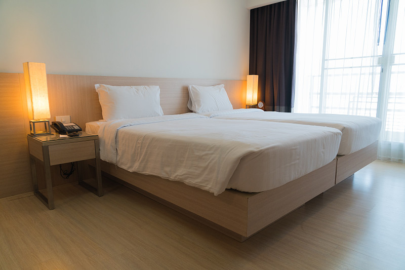 枕头,白色,卧室,床,弄皱的,窗帘,华贵,舒服,软垫,泰国