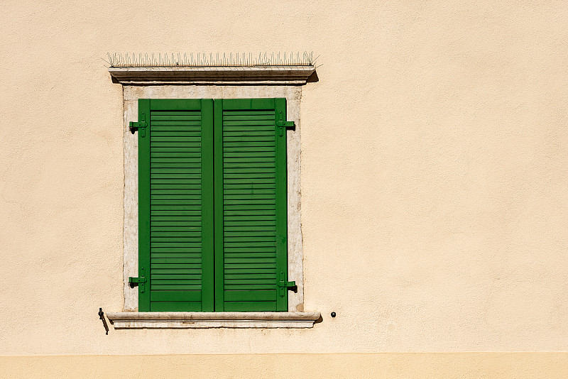 百叶窗,绿色,木制,意大利,特伦蒂诺,窗户,关闭的,留白,窗台,尖利